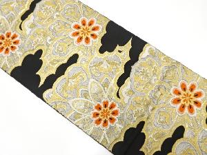 アンティーク　逆雲取りに華文模様織り出し袋帯(着用可)